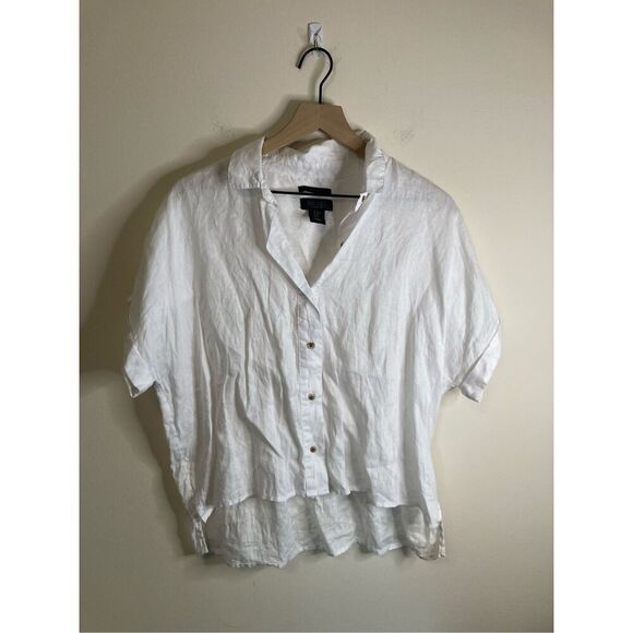 RACHEL Rachel Roy Womens Medium 100% Linen Button Down Short Sleeve Casual White - Picture 1 of 5